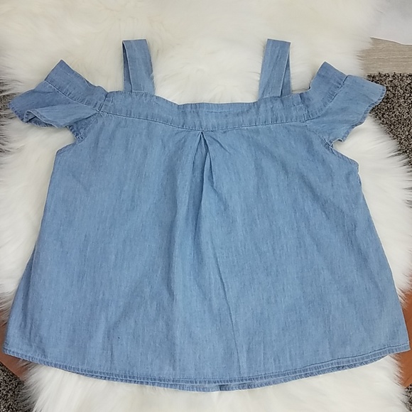 Last 1❣Chambray Cold Shoulder Ruffle Top - Picture 6 of 6